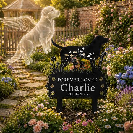 Personalized Dog Memorial Metal Garden Stake with Forever Loved Quote, Floral Silhouette Yard Decor, Unique Gift for Pet Owners