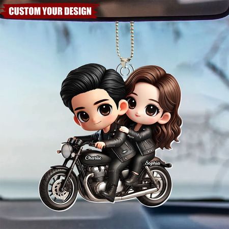 Personalized Cute Cartoon Couple Motorcycle Car Ornament, Anniversary &amp; Gift for him, Gift for her