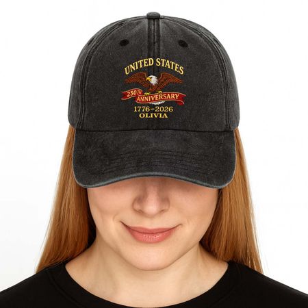 United States Anniversary – Personalized Washed Denim Cap, Gift for Him