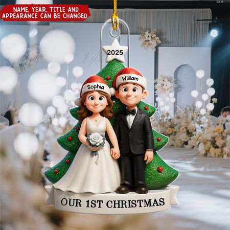 Groom &amp; Bride Under Tree First Christmas - Personalized Christmas Acrylic Ornament