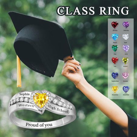 Personalized Birthstone Ring Class of 2026 Engraved Graduation Gift