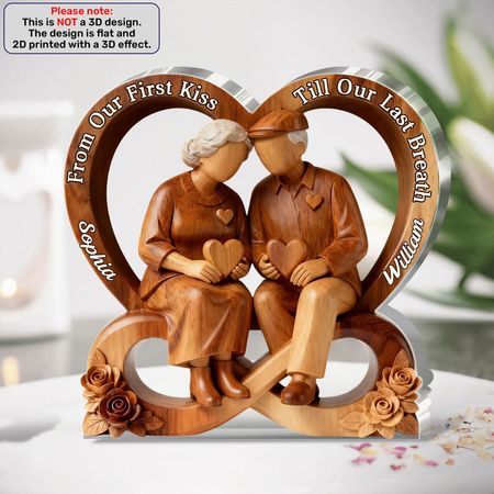 Personalized From Our First Kiss Till Our Last Breath Elderly Couple Acrylic Plaque | Custom Name Infinity Heart Love Keepsake
