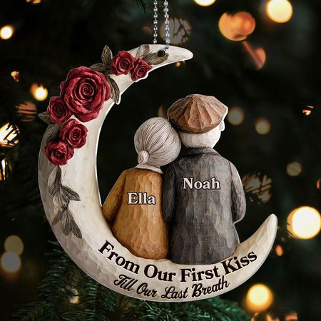 Eternal Embrace On The Crescent Moon - Personalized 1-Layer Acrylic Ornament