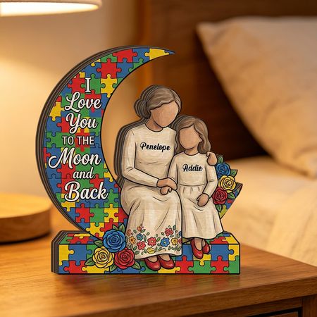 Personalized Autism Awareness Grandma & Granddaughter Wooden Plaque