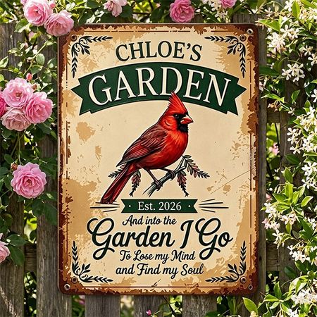 Personalized Vintage Cardinal Garden Metal Sign