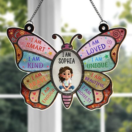 I Am Smart, I Am Kind, Positive Affirmations Butterfly - Personalized Custom Suncatcher