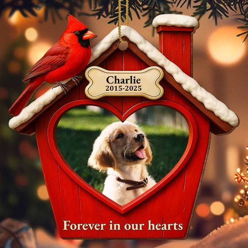Forever In Our Hearts, Bird and Dog Ornament - Personalized Custom Wood Ornament, Custom Shaped