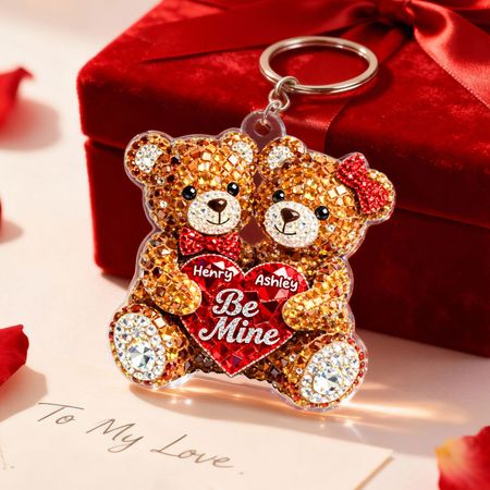 3D Shiny Effect Bear Couple - Personalized Acrylic Keychain - Heartfelt Valentine's Day Gift for Her, for Him
