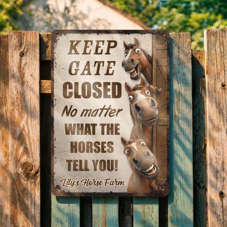 Keep Gate Closed No Matter What Horses Tell You, Personalized Metal Sign, Gift For Horse Owners