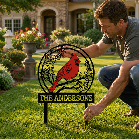 Personalized Cardinal Family Name Metal Garden Stake