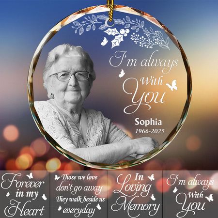 We're Always with You - Custom Photo Memorial Glass Ornament