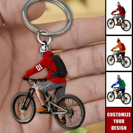 Personalized Mountain Biking Boy Keychain - Gift for Biker