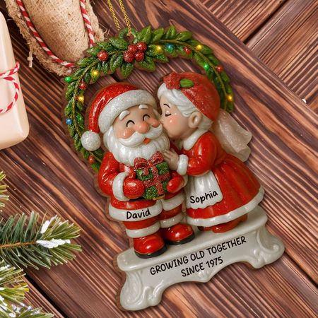 Growing Old Together Santa And Mrs. Claus Ornament - Personalized Custom Wood Ornament, Custom Shaped