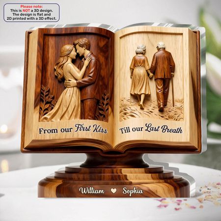 Personalized From Our First Kiss Till Our Last Breath Love Story Book Acrylic Plaque | Custom Name Couple Keepsake