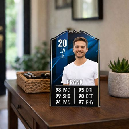 Personalized Football Player Card Acrylic Plaque | Custom Photo & Stats Soccer Fan Keepsake