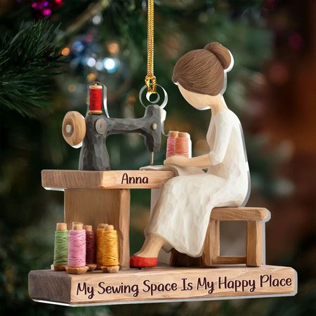 My Sewing Space Is My Happy Place - Personalized 1-Layer Acrylic Ornament