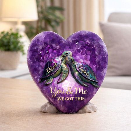 Personalized You & Me We Got This Acrylic Plaque | Custom Name Turtle Couple Amethyst Heart Keepsake