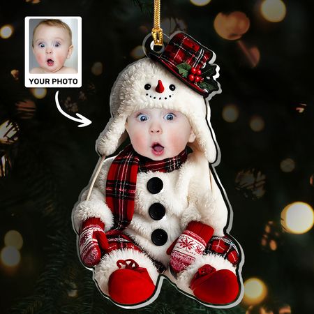 Snowman Baby Custom Photo - Personalized 1-Layer Acrylic Ornament
