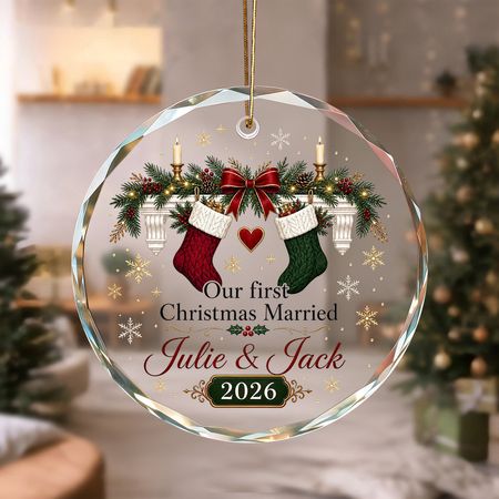 Personalized First Christmas Married Crystal Christmas Ornament, Newlywed Gift Wedding Keepsake
