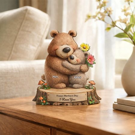 Personalized Mom & Baby Bear Hug Wooden Plaque
