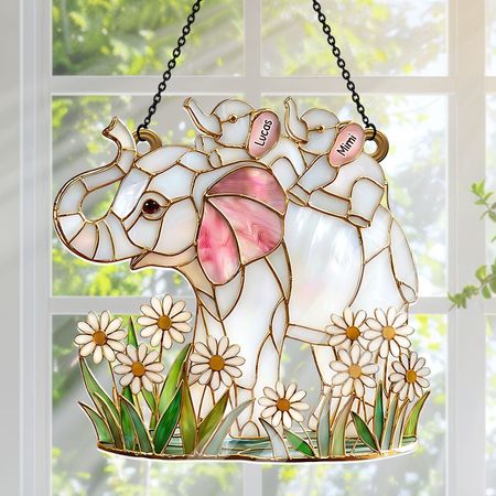 Mother Elephant and Baby Gift For Mum - Personalized Acrylic Suncatcher