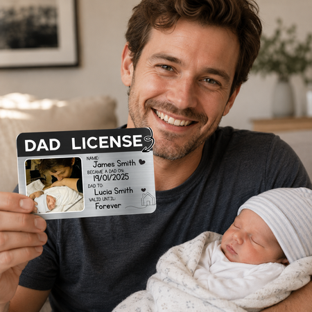 Dad License, Became A Dad On, Personalized Aluminum Wallet Card, Gift For New Dads