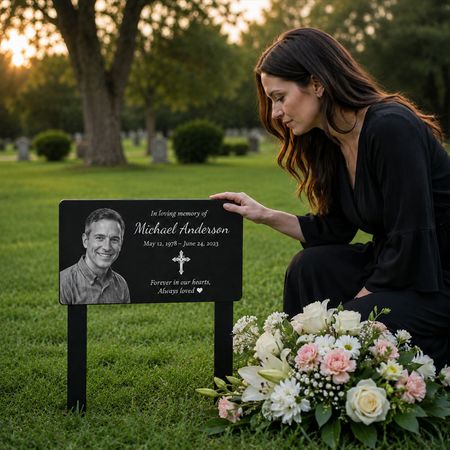 Personalized Photo Cross Memorial Metal Garden Stake
