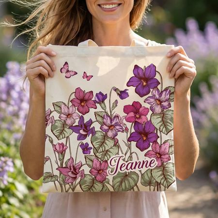 Personalized Birth Flower Bag with Name Travel Accessories Mother's Day Birthday Gift for Women Girls