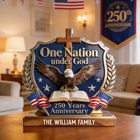 Personalized One Nation Under God Acrylic Plaque | Custom Family Name Patriotic Faith Keepsake