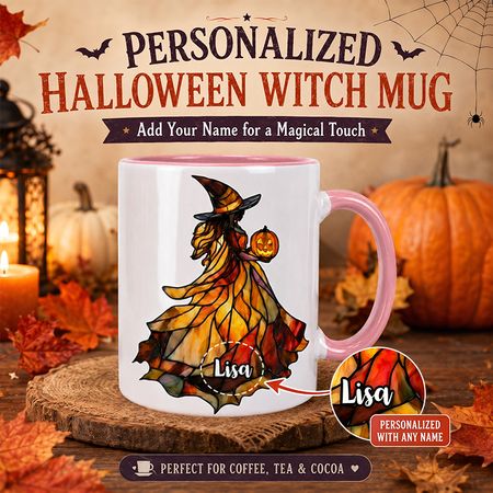 Personalized Witch Halloween Mug | Customized Name Two-Tone Ceramic Coffee Mug