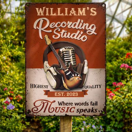 Recording Studio Music Speaks, Personalized Metal Sign, Gift For Musicians