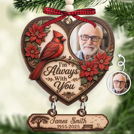 Custom Photo Wooden Ornament With Tag - Personalized Christmas Memorial Sympathy Gifts For Loss Of Mom, Dad - Your Memory Walks With Us