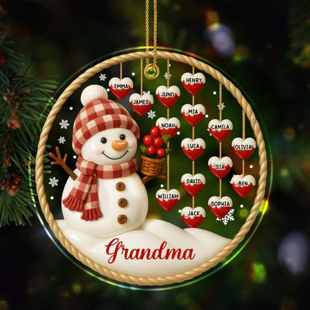 Customizable Acrylic Ornament With Snowman and Hearts - Personalized Custom Acrylic Ornament, Christmas Gift