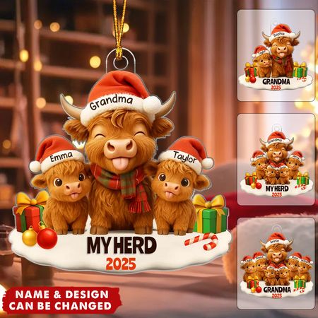 Grandma Grandkids Highland Cow Personalized Acrylic Ornament