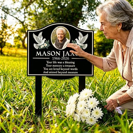Personalized Photo Memorial Dove Metal Grave Marker
