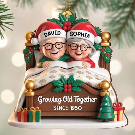 Growing Old Together, Christmas Decor And Bed, Personalized Wood Ornament, Gift For Grandparents And Couples