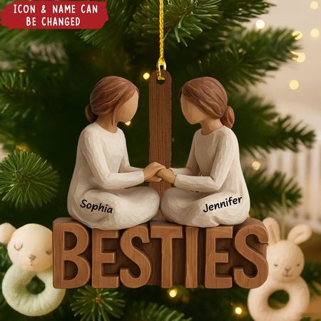Besties Forever Together - Personalized Wooden Ornament - Gift For Best Friends