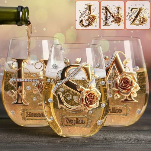 Alphabet Initial For Wine Lovers - Personalized Wine All Over Wine Glass