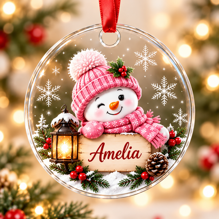 🎄Personalized Snowman Family Glass Ornament