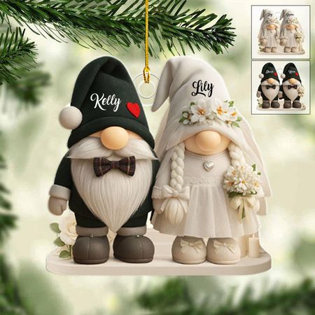 Timeless Bond, Groom And Bride With Hearts And Flowers, Personalized Acrylic Ornament, Gift For Couples