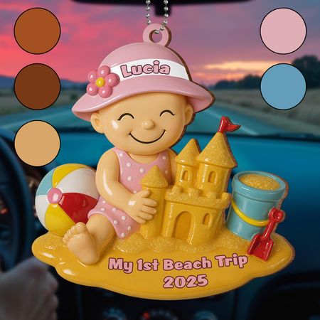 My First Beach Trip, Beach Ball and Sand Castle - Personalized Acrylic Decoration