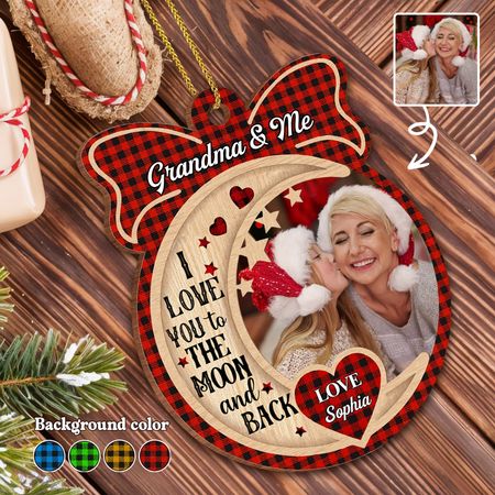 I Love You To The Moon and Back, Hearts and Moon Design - Personalized Custom Wood Ornament, Custom Shaped