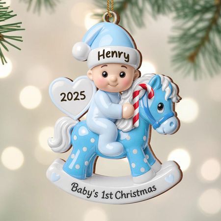 Celebrate your baby's first Christmas with a rocking horse – a personalized acrylic decoration