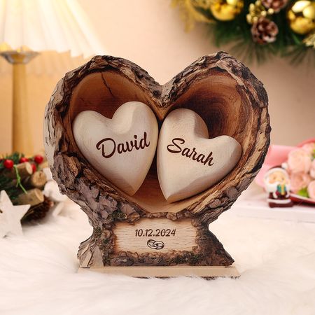 Personalized Wooden Heart-Shaped Trunk Plaque with Stable Base for Couples
