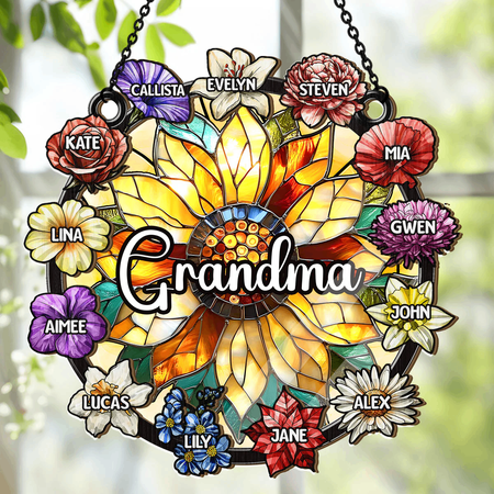 Personalized Grandma Sunflower Family Stained Glass Suncatcher