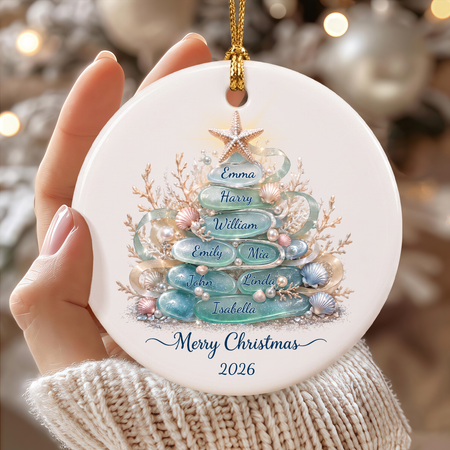 Personalized Sea Glass Tree Family Christmas Ornament