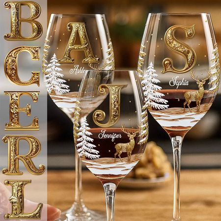 Merry Christmas - Personalized Family Wine Glass With Long Stem