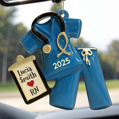 Celebrate Your Favorite Nurse With Scrubs And Badge Ornament - Personalized Custom Wood Ornament, Custom Shaped