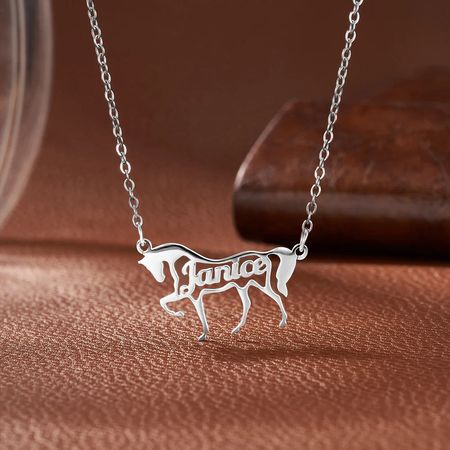 Custom Name Horse Necklace | Personalized Engraved Pendant for Horse Lovers