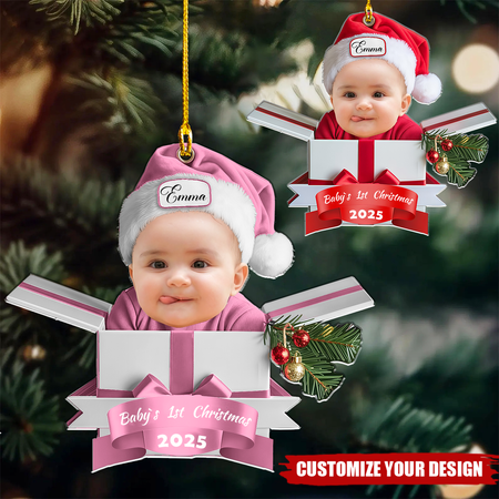 Personalized Baby First Christmas Ornament, Newborn Keepsake Gift Box